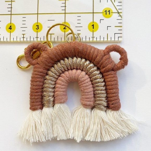 Macrame Bear Rainbow Keychain, Macrame Bag Charm, Purse Charm,Boho Bridal Decor - Picture 5 of 5
